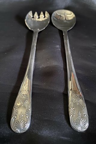 Vintage Silver Plated 9 " Salad Serving Fork / Spoon Flatware Set Italy