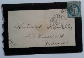 Rare C.  1873 France Mourning Cover Ties 25c Ceres Stamp Canc Libourne 2032