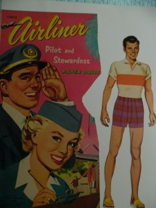 Vintage Airliner Pilot & Stewardess Paper Dolls Cut Not Played With 1953