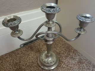 Antique Silver Plated Candelabra 3 Candle Holder Ornate Patterned Georgian Style 2