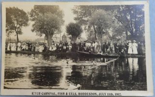 Antique 1912 Postcard Hoddesdon - River Carnival Fish & Eels - Hertfordshire