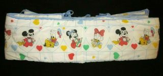 Dundee " Baby Mickey Minnie Donald Daisy Heart Crib Bumper Pad " Disney 1984 Rare