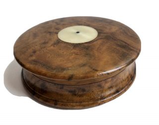 Antique Small Round Hand Turned Burl Wood Jewelry Stash Trinket Box Lidded