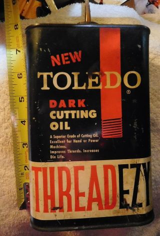 Vintage Toledo Pipe Threading Machine Ohio Rare Tin Can Dark Cutting Oil,  Quart,