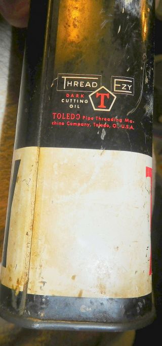 Vintage Toledo pipe threading machine Ohio rare tin can dark cutting oil,  quart, 2