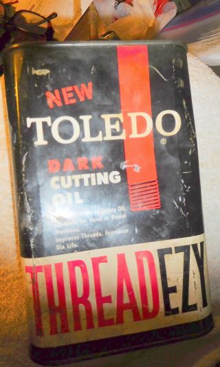 Vintage Toledo pipe threading machine Ohio rare tin can dark cutting oil,  quart, 3