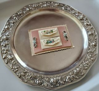 Victorian Tray Round Silverplate Roses Victorian Calling Card Recevier