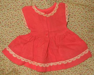 Vintage 1950s Terri Lee Doll Sleeveless Linen Dress Salmon Pink w Trim 2