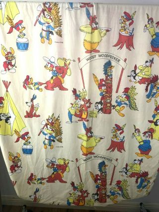 Rare Vintage Woody Woodpecker Fitted Sheet Fabric Twin Tepee Totem Pole Feather