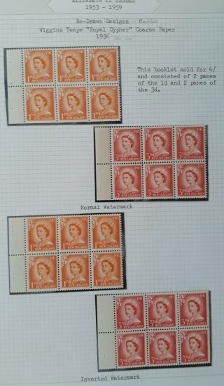 Rare 1956 - Zealand 4 Booklet Panes Of 6 Qe2 Postage Stamps Coarse Paper
