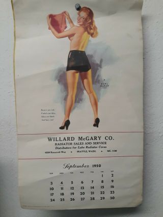 Zmarilyn Monroe Calendar 1950 Earl Moran Pinup Litho September Vintage Ex/nm