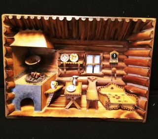 Antique Swiss Black Forest Wood Carving 3d Diorama Wall Plaque Chalet,  Handmade