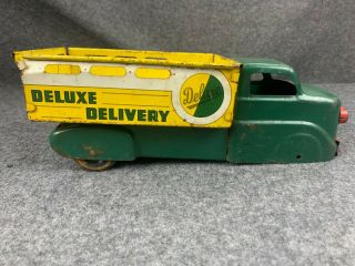 Vintage Antique Marx Deluxe Delivery Tin Toy Truck Reen & Yellow
