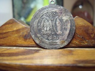 Sacred Heart Of Jesus - Sterling Silver Antique - Medal " M " & Cross