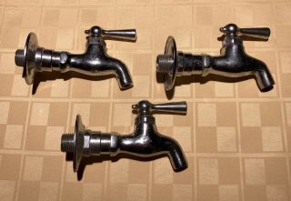 Three Vintage Chrome & Brass Water Faucets For Sink,  Garden,  Or Bathroom