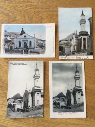 4 Rare Early Postcards From The Mosque,  Malay Quarter,  South Africa.