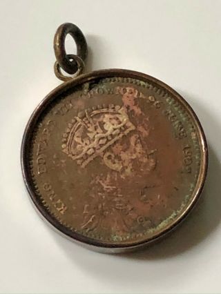Antique 1902 Vintage Edwardian Gold Filled Coin Pendant Or For Watch Chain Etc