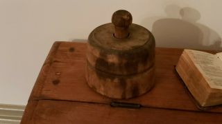 Antique Primitive Wooden Butter Mold Press With Carved Design