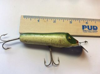 Vintage South Bend Wooden Fishing Lure; 3&1/2;” Two Triples,  Looks.