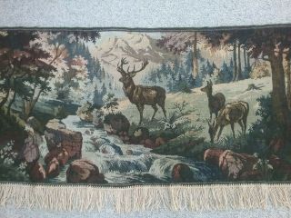 Tapestry Deer Vintage Wall Hanging W/mountain Spring Scene 57x25 "