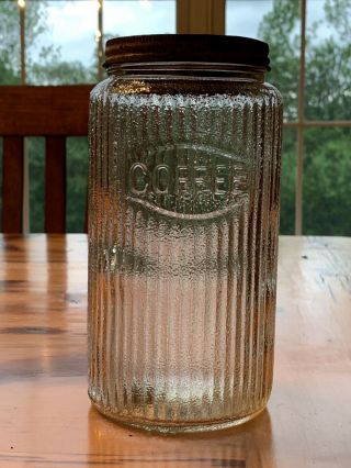 Antique Hoosier Cabinet Stippled Mission Style Coffee Glass Canister Jar