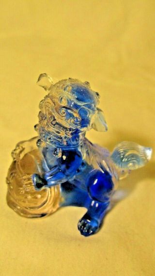 Vintage Chinese Hand - Made Cobalt Blue Peking Glass Pug - Dog