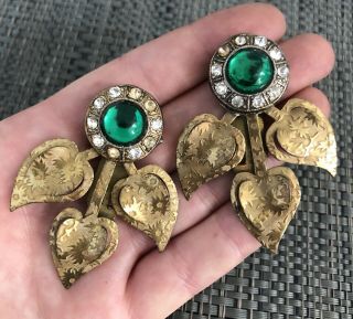 Set Of 2 Antique Art Deco Czech Glass Dress Clips Fur Clips Brooches Pins