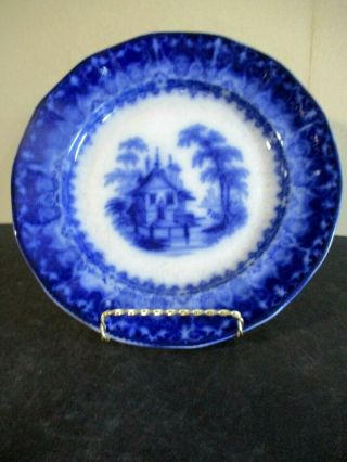 Antique T.  J.  &j Mayer Arabesque Dinner Plate 9.  5 " Flow Blue White 1843 - 55 Pottery