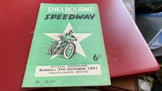 Shelbourne - - Irish Champs - - Speedway Programme - - - 7th October 1951 - - Rare