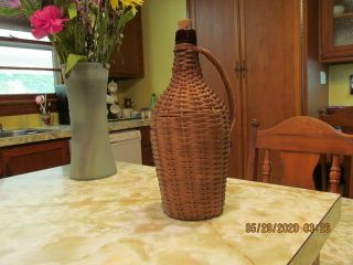 Antique/vintage Wicker Covered Amber Demijohn Wine Bottle With Handle