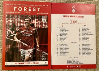 Extremely Rare Nottingham Forest V Fulham Programme & Team Sheet 7th July 2020