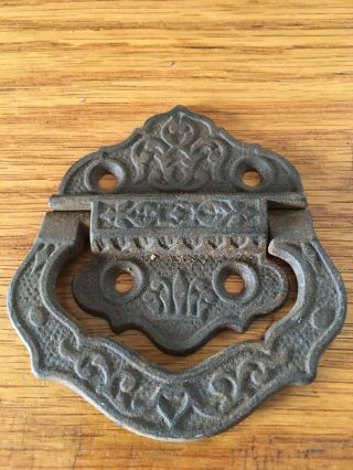 Antique Drawer Pull Old Ornate Cast Iron Eastlake Pull Handle Trunk Tool Box