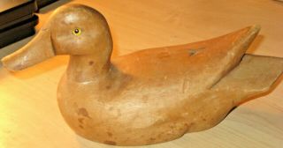 Vintage Hand Carved Wood Duck/decoy With Glass Eyes.  Vgc