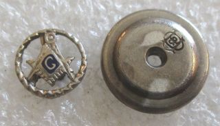 Antique 10k White Gold Mason Blue Lodge Tiny Lapel Pin - Masonic Freemason