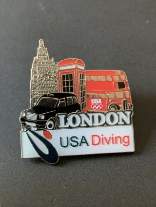 Very Rare London 2012 Olympics Usa Pin Badge Diving Team Big Ben Taxi Red Bus
