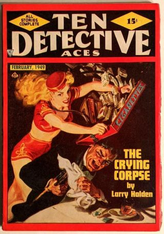 Ten Detective Aces - February 1949 Rare Canadian Pulp Mag,  Norman Saunders Nm