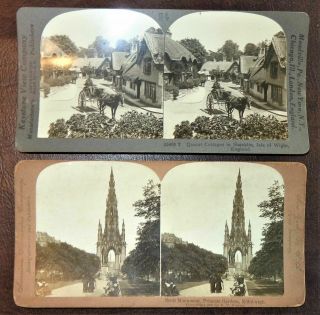 2 Vintage Antique Stereoview Cards Keystone Isle Of Wight England Scott Monument