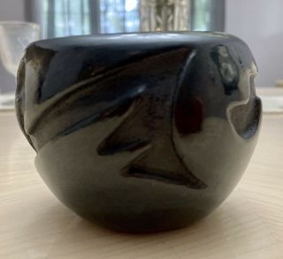Antique Santa Clara Polished Carved Blackware Black Ware Bowl 3.  5” Wide 3” Tall