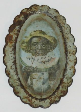 Rare Antique Black Lad Eating Watermelon Tin Litho Tip Tray,  As Found