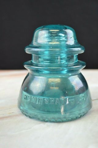 Antique Vintage Hemingray No 42 Glass Insulator,  Light Blue,  Made In The Usa