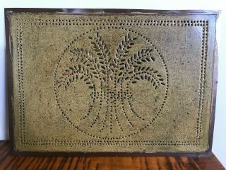 Copper Punched Amish Tin Panel - 14 " X 10 " Wheat Design Usa Antiqued Gold Paint
