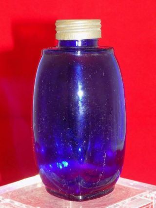 Antique Ww2 United Drug Co Bottle Pharmacy Medicine Cobalt Blue W/ Lid