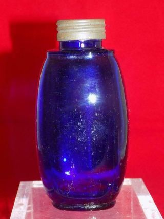 Antique WW2 United Drug Co Bottle Pharmacy Medicine Cobalt Blue w/ Lid 2