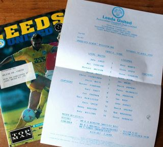 Leeds United V Liverpool 1991 Programme With Rare Teamsheet