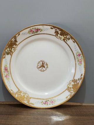 Nippon Raised Porcelain Antique Hand Painted Gold Gilt Plates Set Of 2 6  W