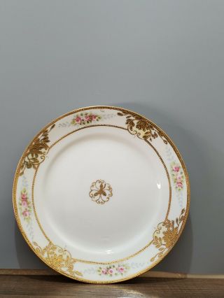 NIPPON Raised Porcelain ANTIQUE Hand Painted Gold Gilt Plates Set of 2 6  W 2