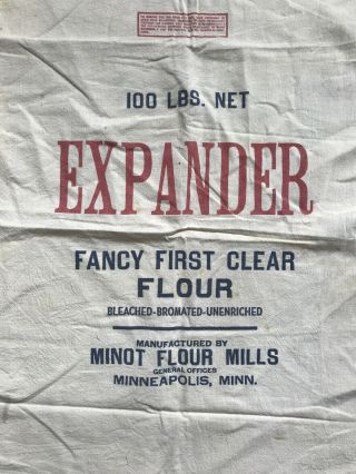 Antique Vintage Expander Minot Flour Sack Empty Bag Natural Fabric 100 Lbs