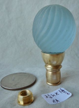 Lamp Finial Frosted Blue Glass Brass Base 2 1/8 " H X 1 3/8 " Dia (ra)