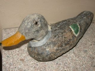 Antique Vintage Cork Duck Decoy Wood Carved Head W/ Glass Eyes - Lead Weight 2