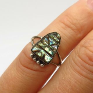 925 Sterling Silver Vintage Mexico Carved Abalone Shell Tribal God Ring Size 3.  5
